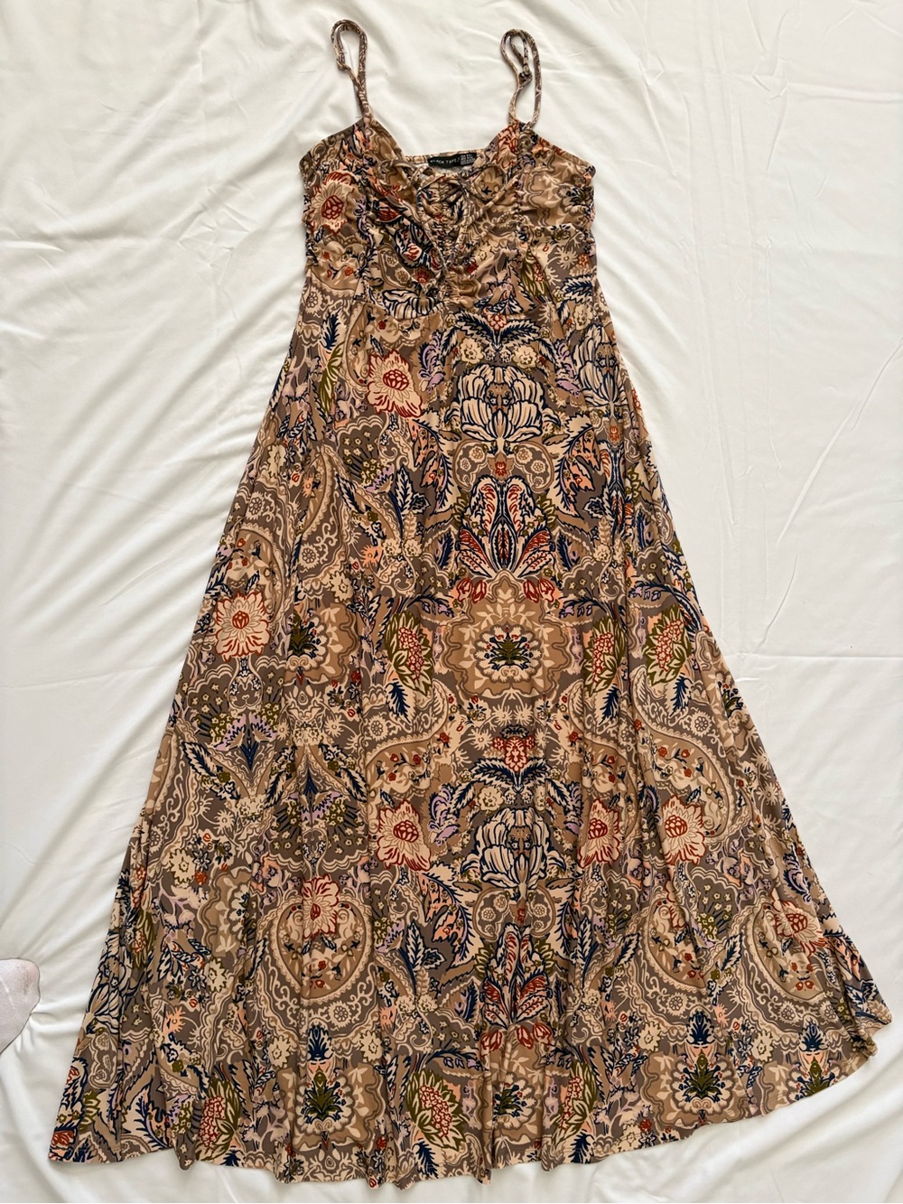 Black Tape_ Beige Multi Paisley Maxi Dress with Spaghetti Straps